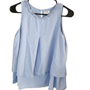 Crown & Ivy Shirt Womens Small Top Sleeveless Poplin Crochet Trim Neckline Blue